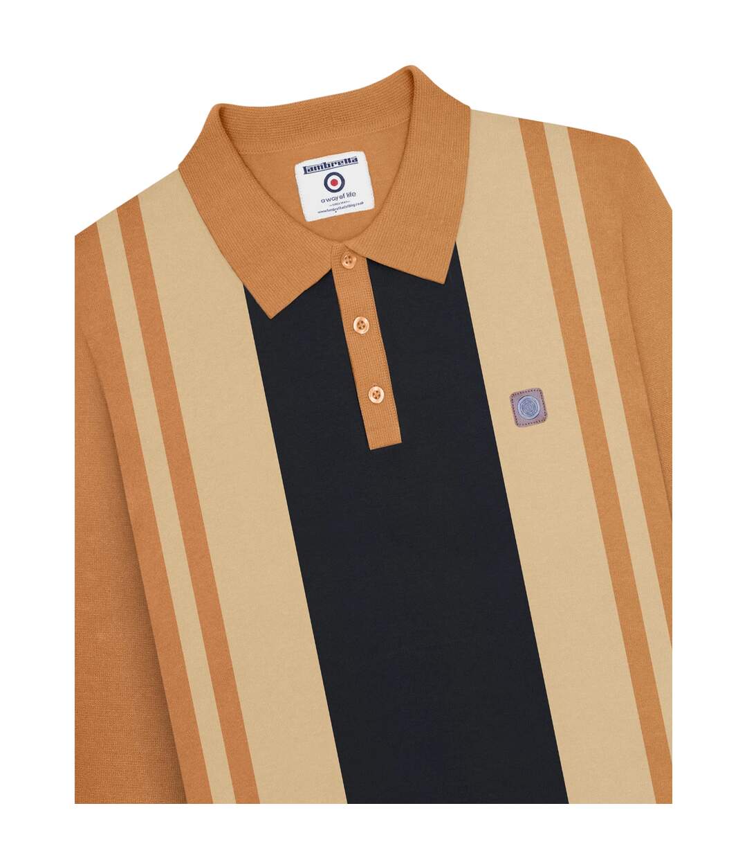 Polo Manches Longues Motif Rétro Aw25 Homme Noir Beige Gris Lambretta-4