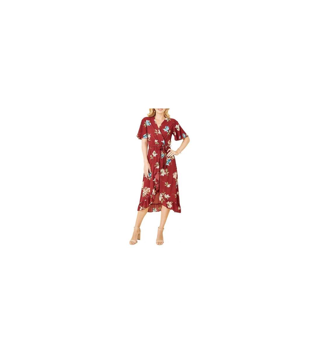 Robe Portefeuille Motif/style Floral Femme Rouge Mela London-1