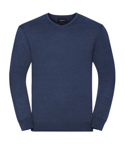 Russell Collection Mens V-Neck Knitted Pullover Sweatshirt (Denim Marl)