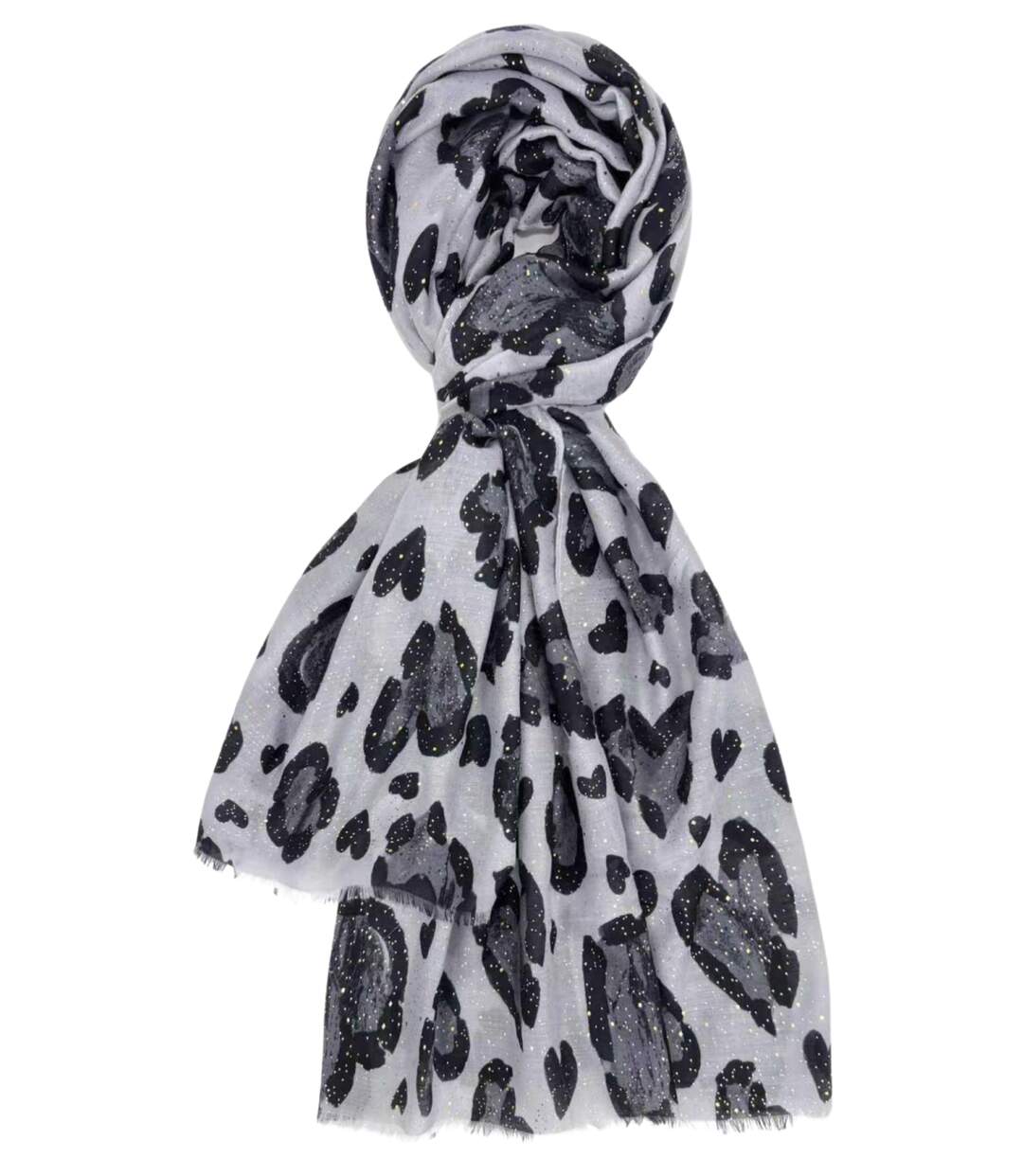 Foulard léger coeur léopard avec dorure pour femme - Couleur noir-2