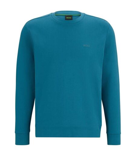 Mens Tonal Logo Ribbed Collar Raglan Sweatshirt Medium Blue Boss