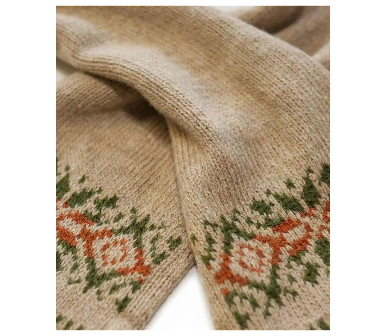 Écharpe Maille Laine Mélangée Camel à Motifs Nordiques - Modèle UF370C-2