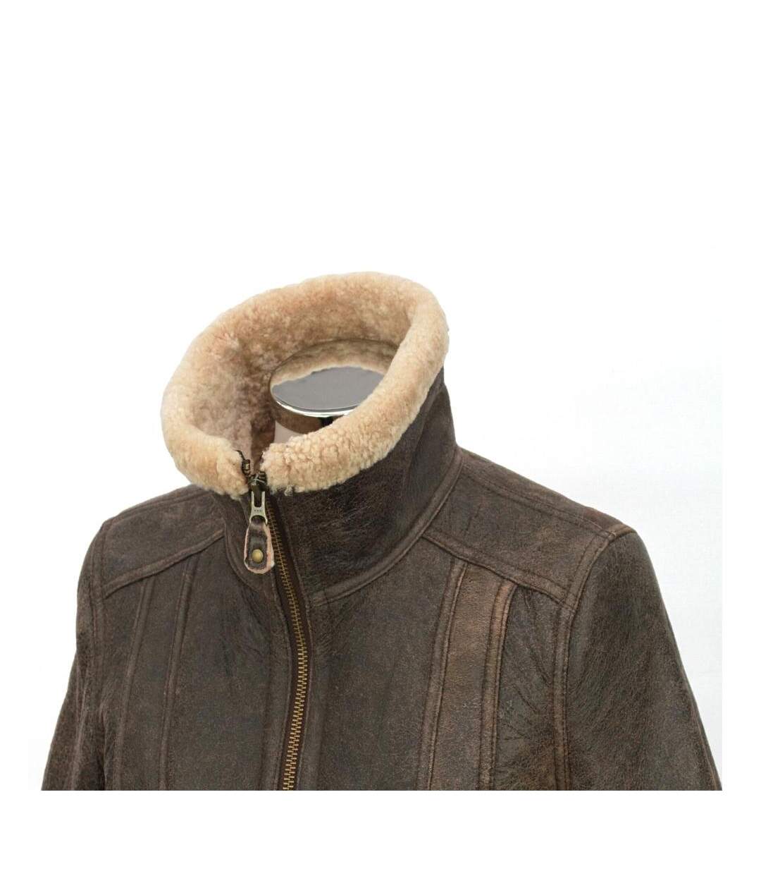 Leather womens/ladies krissy aviator sheepskin coat chocolate forest Eastern Counties