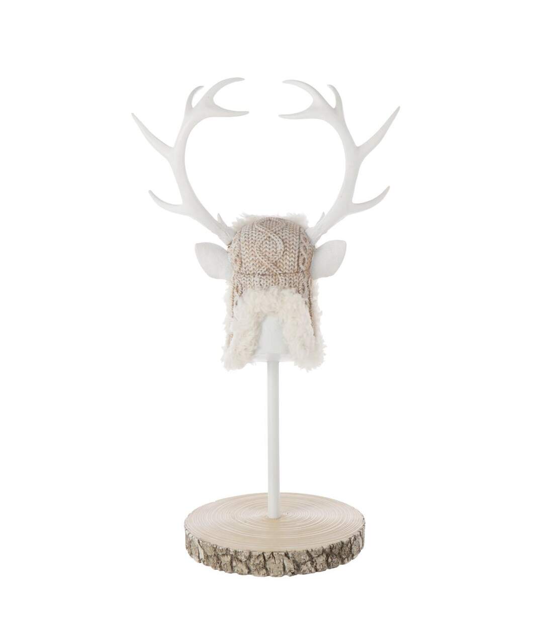 Tête de Cerf sur Socle Imitation Fourrure 52cm Écru-3