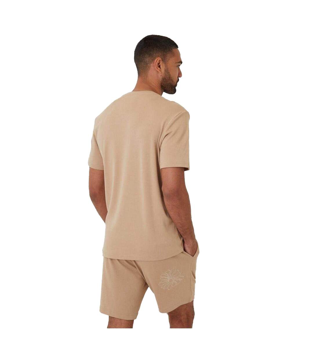 T-shirt Motif/style Fleur Brodée Homme Beige Gris Threadbare-2
