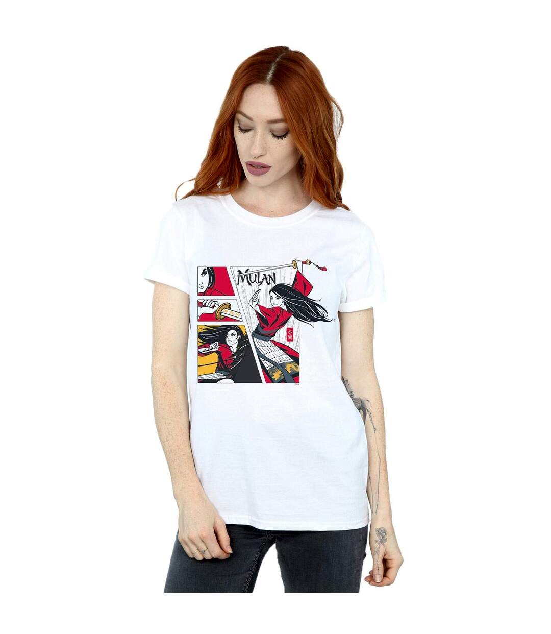 Disney Womens/Ladies Mulan Movie Comic Style Cotton Boyfriend T-Shirt (Blanc) - UTBI35631-2