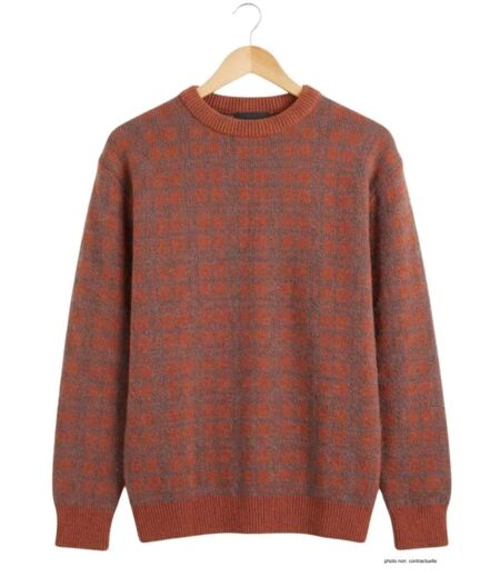 Pull Jacquard MAYFLOWER RH077T - Maille 30% laine Orange Tomette & Acier : confort et style