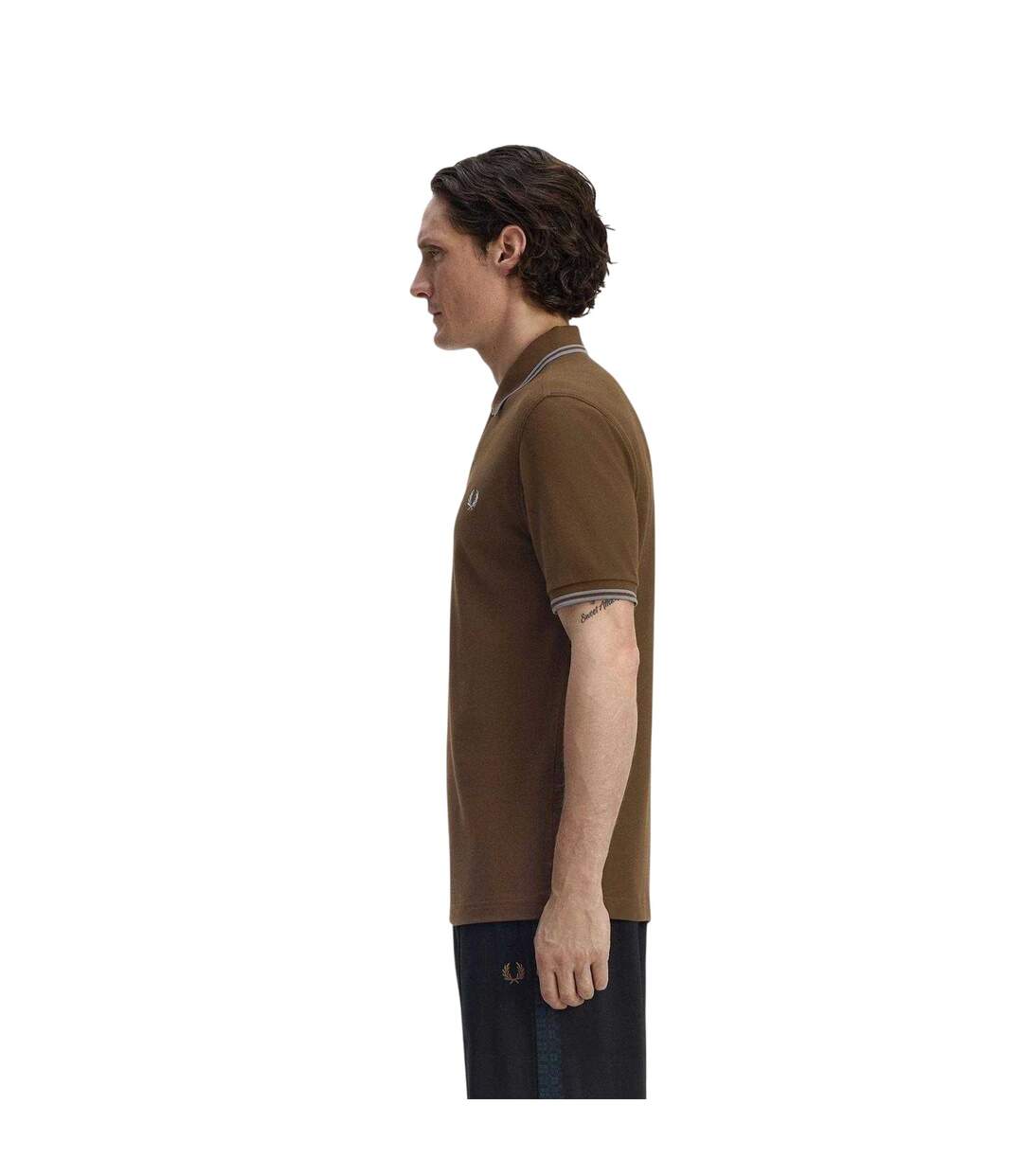 Polo Motif/style Double Pointe Homme Marron Fred Perry-4