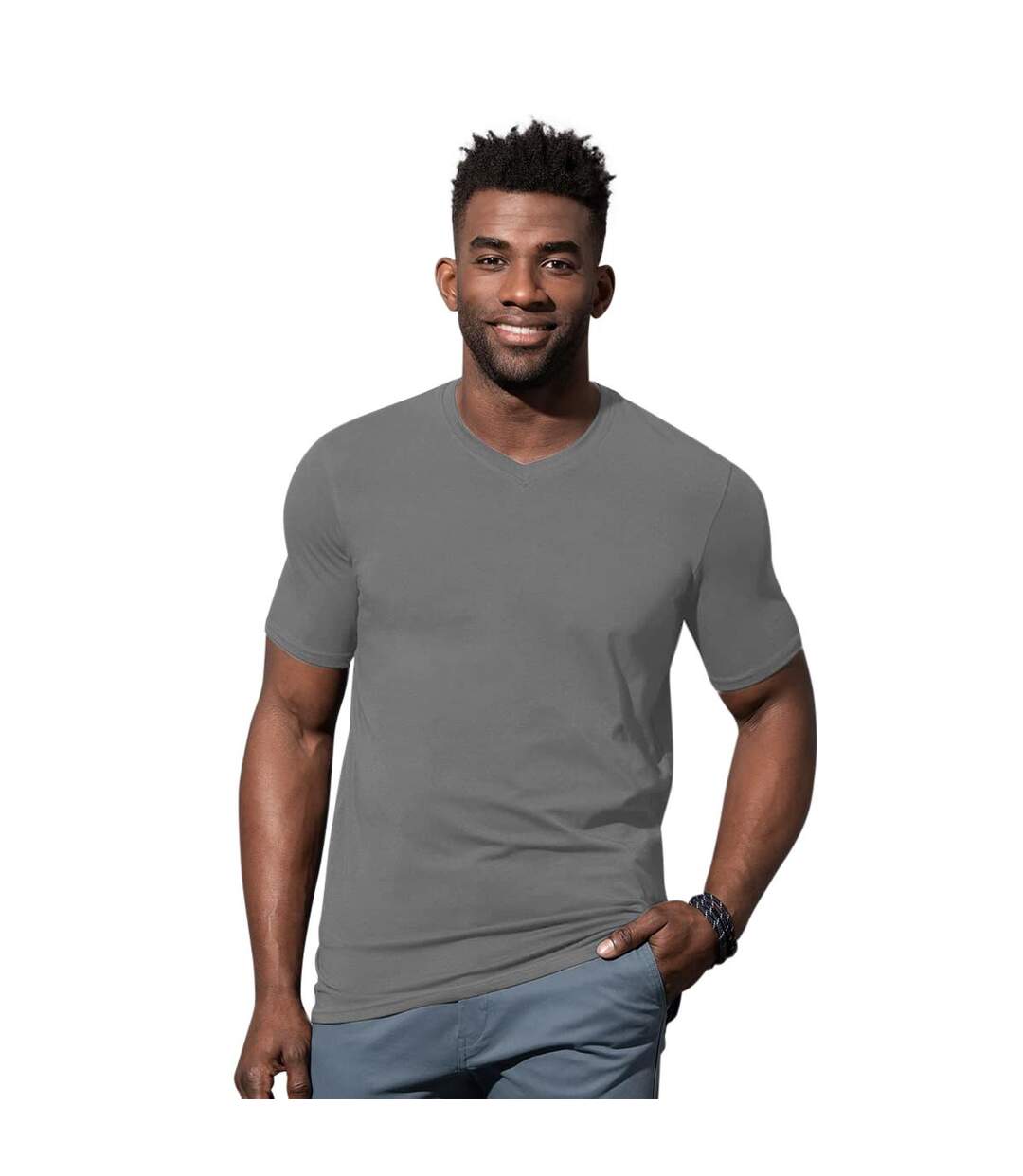 T-shit Col V Homme Gris Ardoise Stedman-1