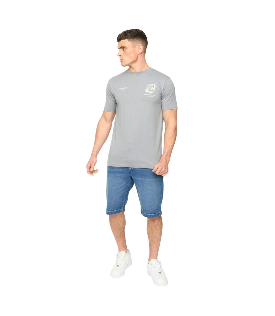 Mens Morville Cotton T-shirt Steel Blue Crosshatch-4