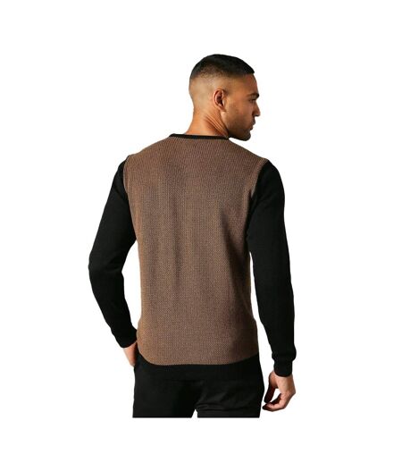 Mens jacquard crew neck contrast sleeves jumper black Burton