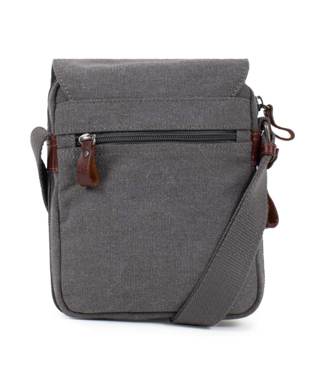 Sacoche bandoulière homme en toile et cuir gris - multi-poches, poignée et bandoulière réglable-2