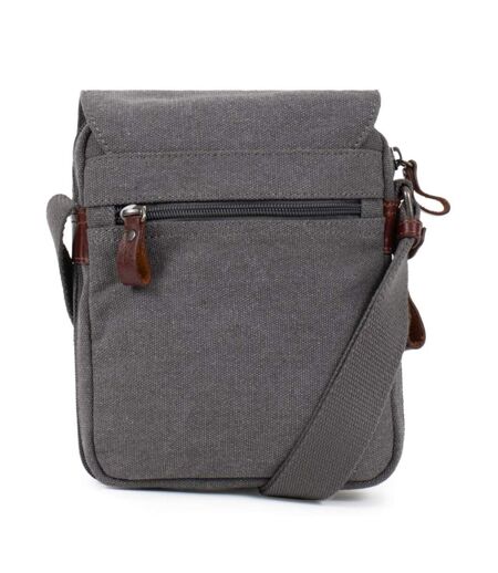 Sacoche bandoulière homme en toile et cuir gris - multi-poches, poignée et bandoulière réglable