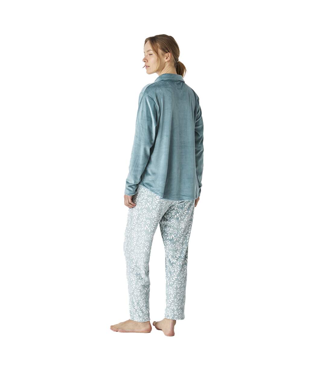 JJBEP1001 Women's Velvet Long Sleeve Button Pajamas-3