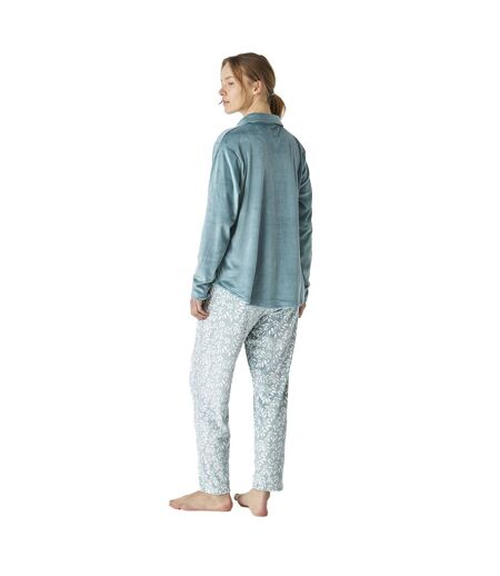 JJBEP1001 Women's Velvet Long Sleeve Button Pajamas