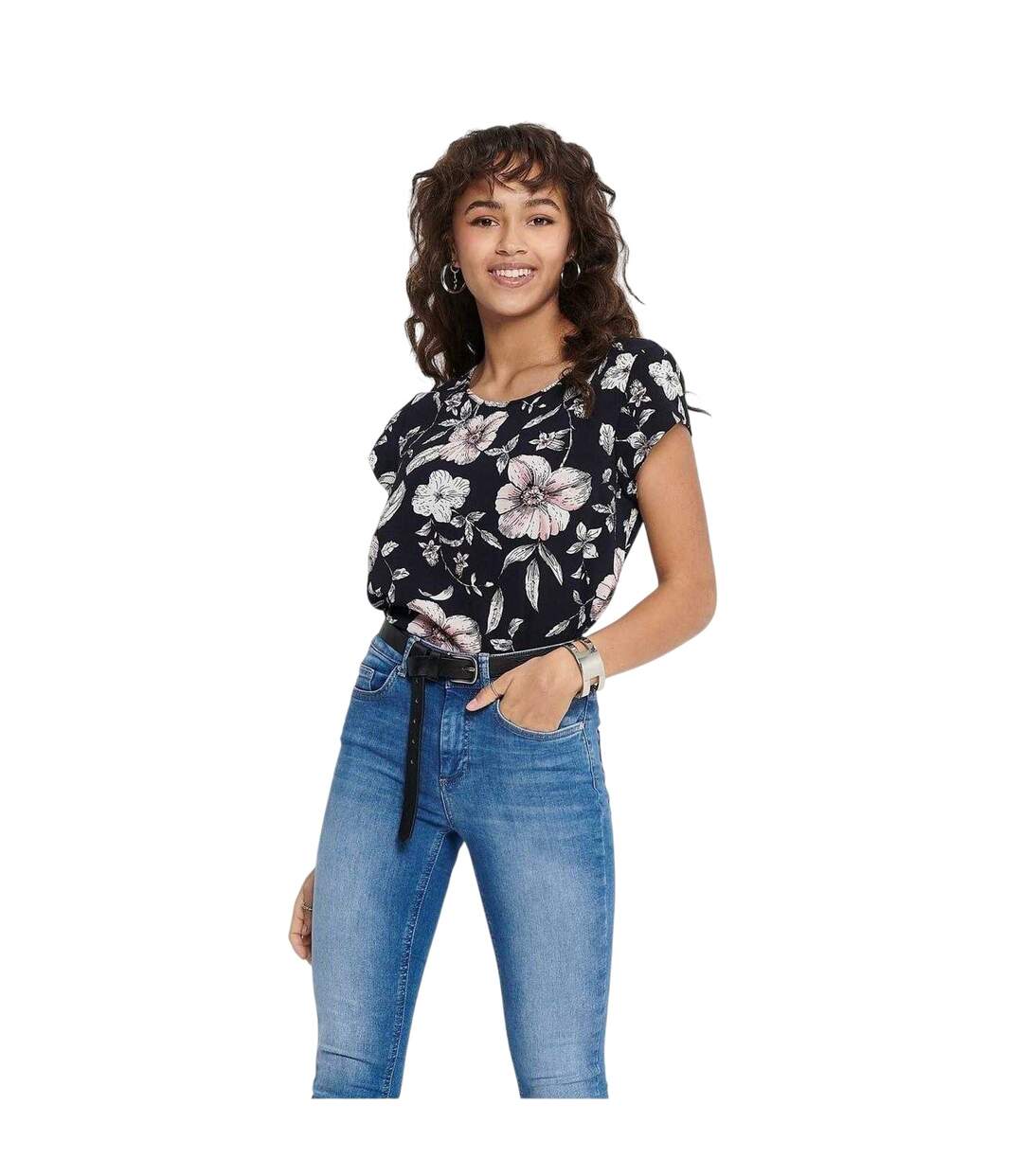 Womens/ladies Vic Floral Crew Neck Short-sleeved Blouse Night Sky Only-4