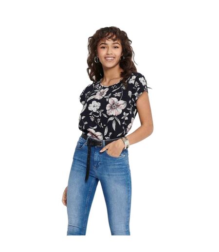 Womens/ladies Vic Floral Crew Neck Short-sleeved Blouse Night Sky Only