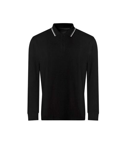 Awdis Mens Tipped Long-Sleeved Polo Shirt (Deep Black/White)