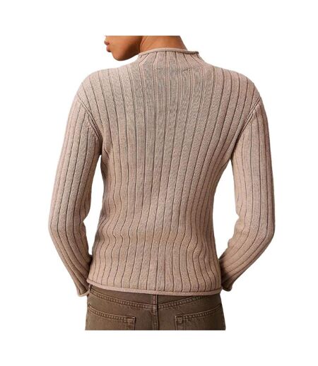 Pull beige foncé femme calvin klein jeans woven label