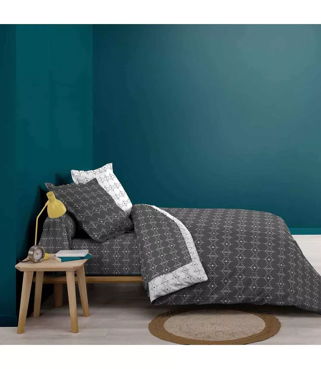 Drap Housse en Coton Aristide 140x190cm Anthracite-3