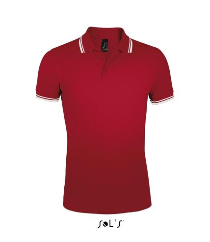 Polo homme coton - 00577 - rouge et bande blanche