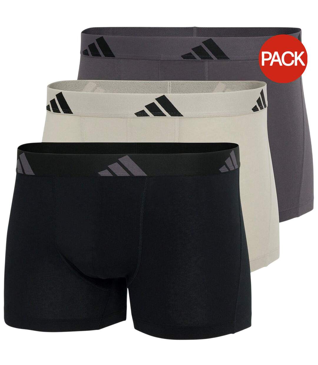 Lot De 3  Boxers Sport Homme Noir Blanc Cassé Gris Adidas-1