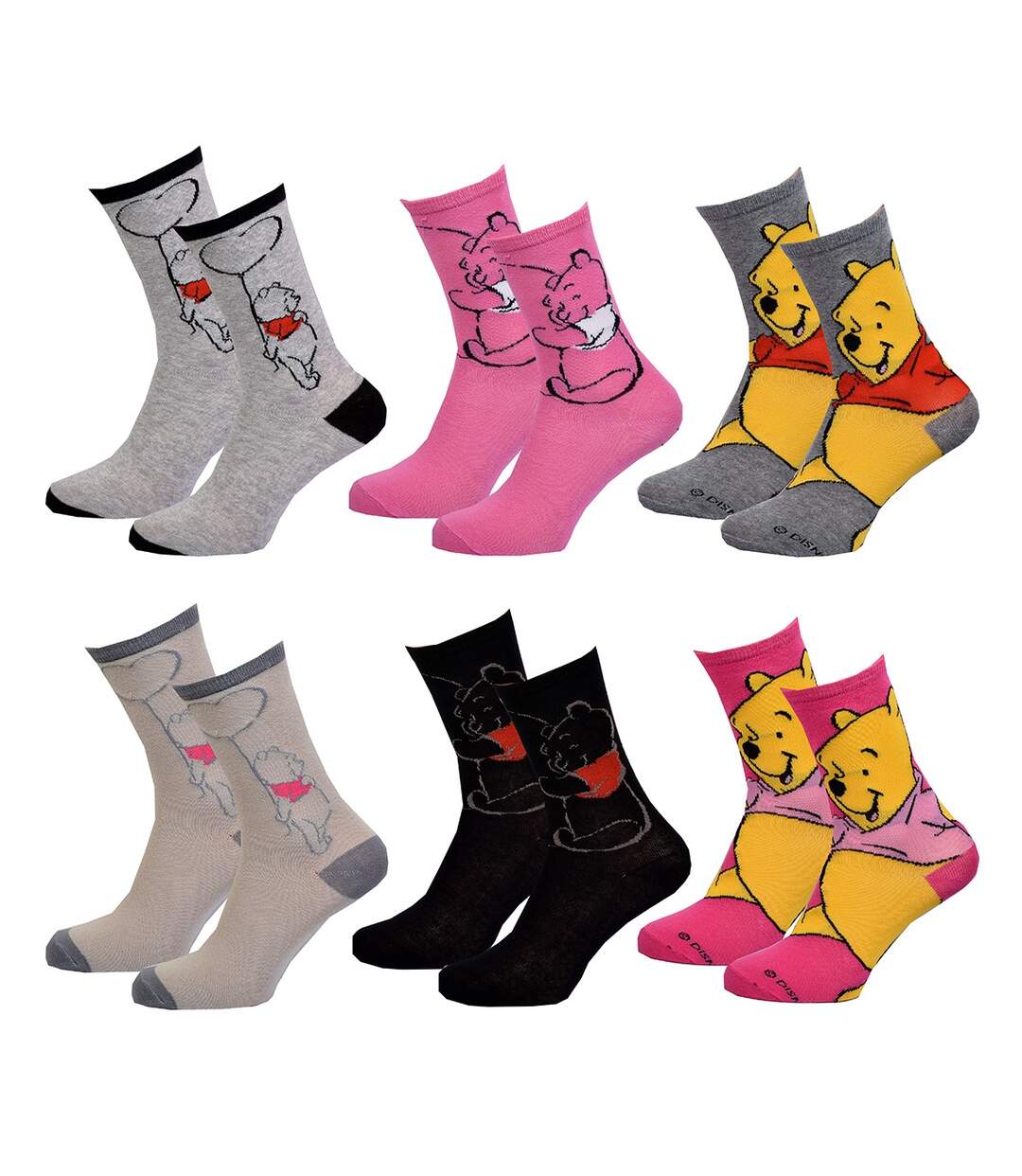 Chaussettes femme LICENCE Fantaisie-Assortiment modèles photos selon arrivages- Pack de 9 paires Surprise Winnie l'Ourson-3