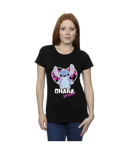 Disney Femmes/Les femmes Lilo And Stitch Ohana Forever Heart - T-shirt en coton (Noir) - UTBI25803