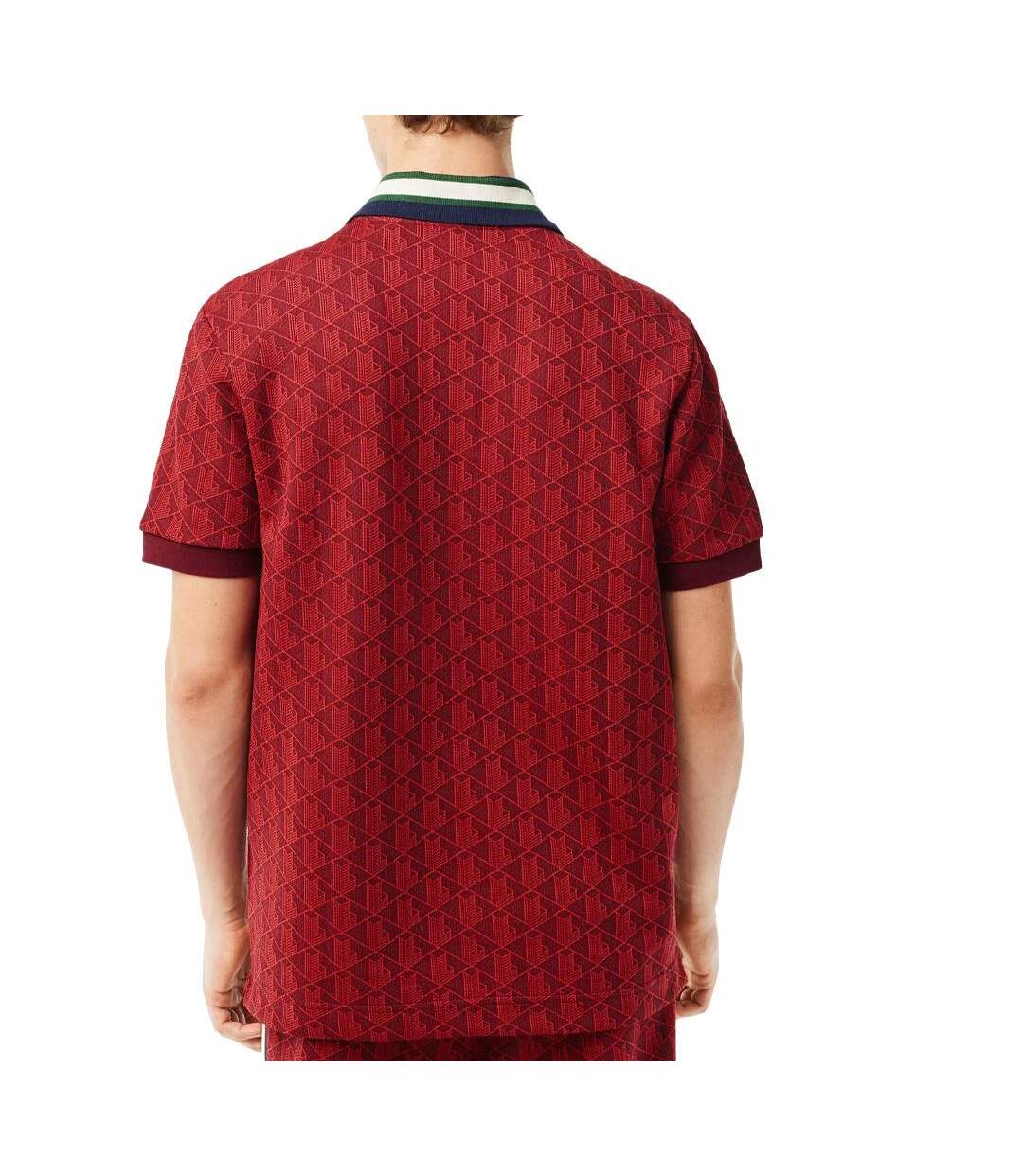 Polo rouge homme lacoste classic monogram jacquard-3