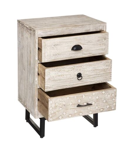 Table de chevet 3 tiroirs Ajay - Beige et noir