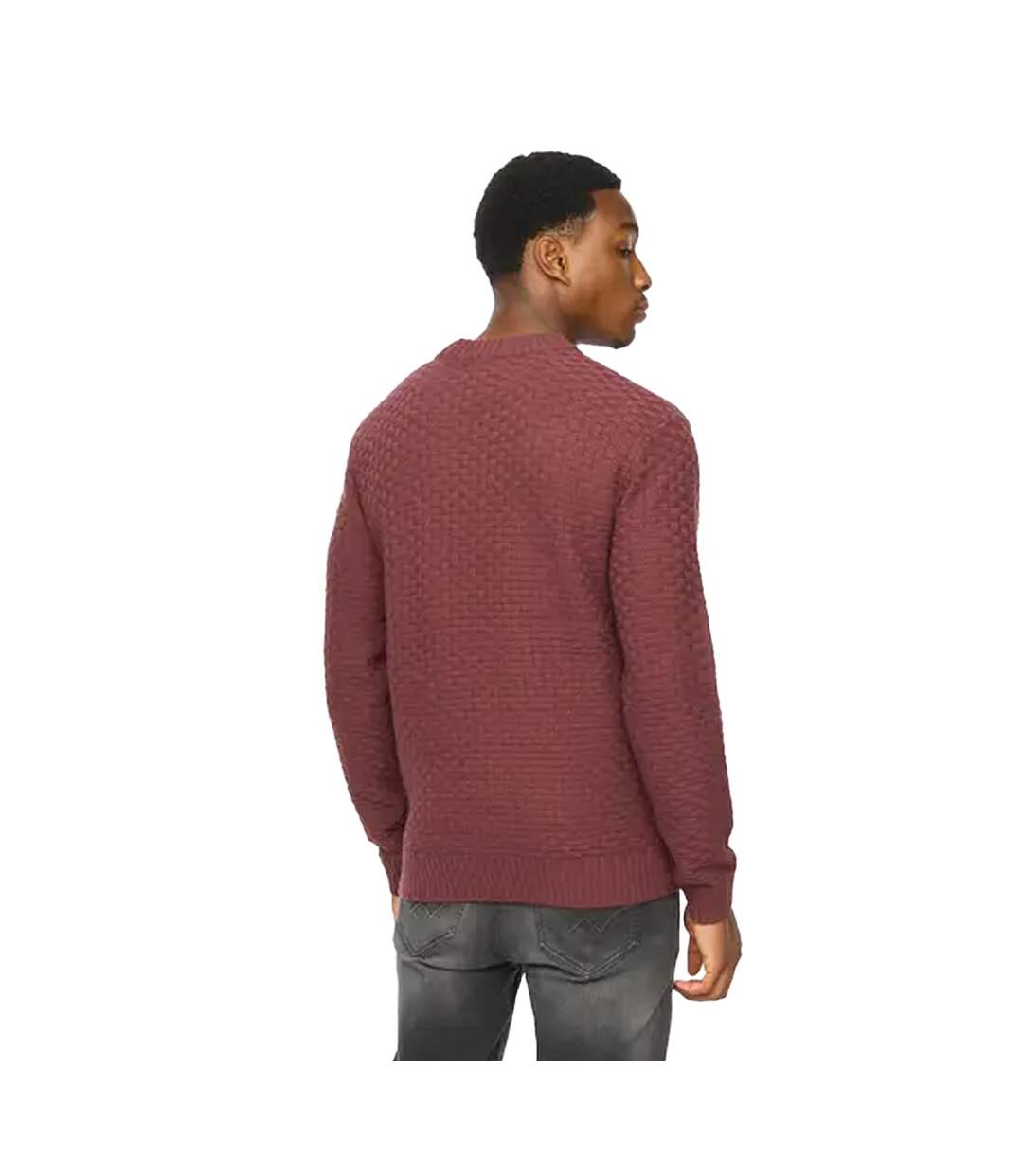 Mens Matera Textured Knitted Jumper Raisin Duck And Cover-3