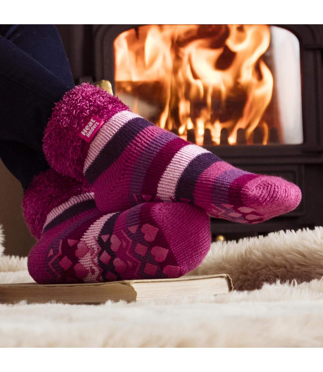Ladies Stripe Lounge Socks With Lure-4