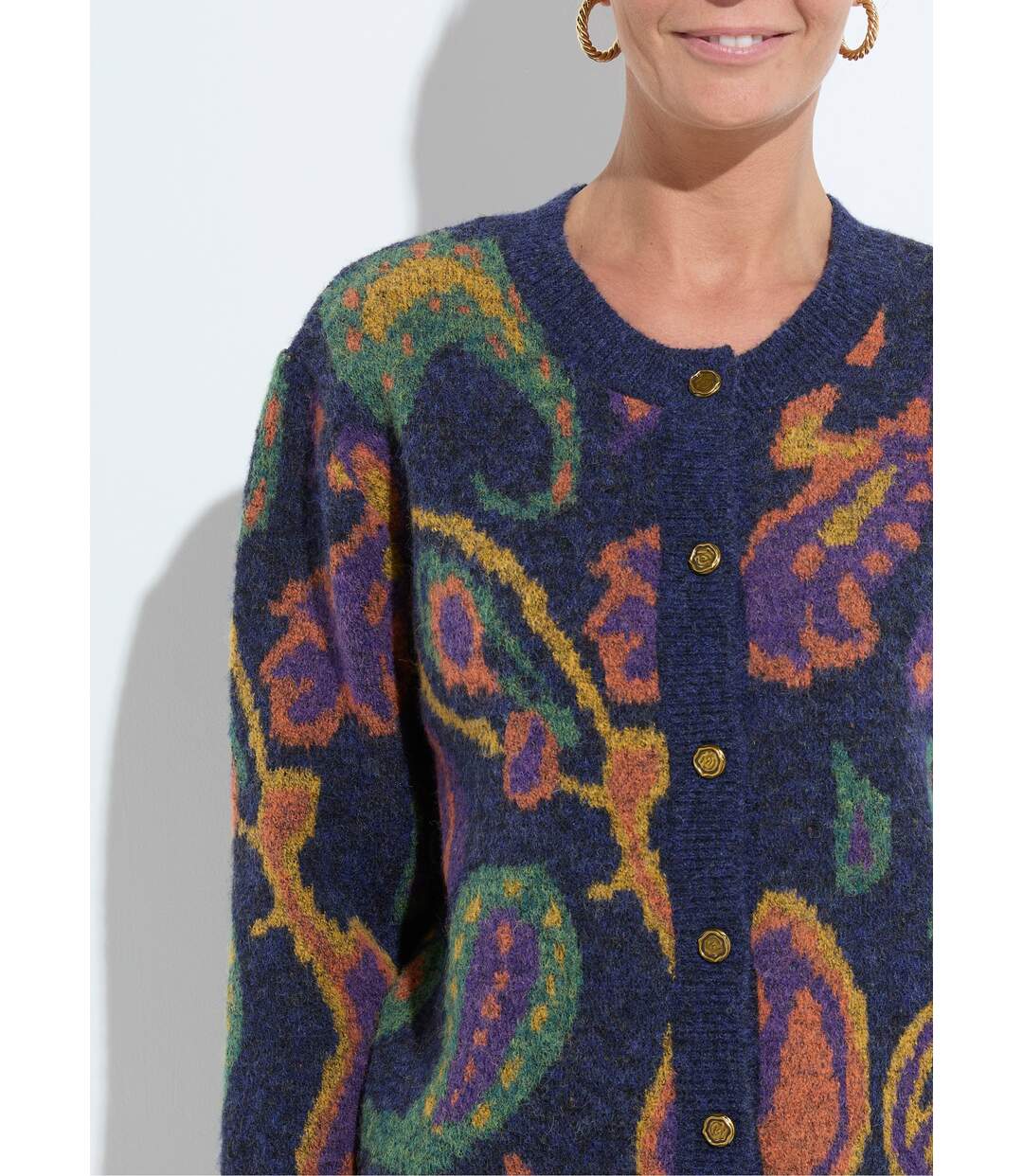 Gilet chaud court boutonné jacquard avec laine-3