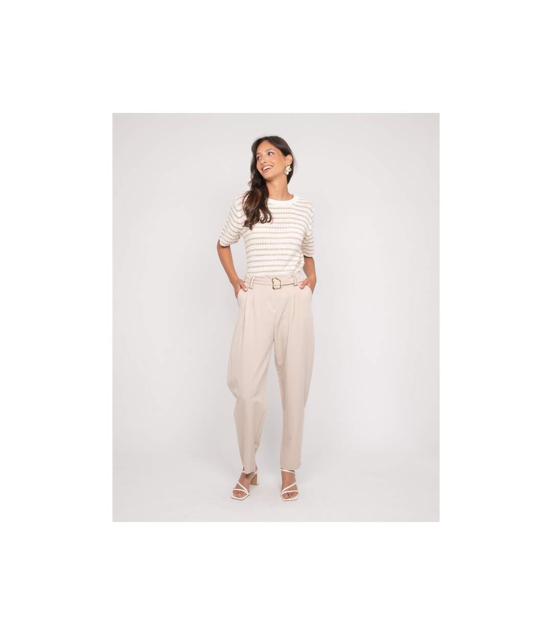 Pull manches courtes rayures lurex KIZAIA - Dona X Lisa-4