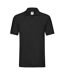 Mens premium cotton pique polo shirt black Fruit of the Loom