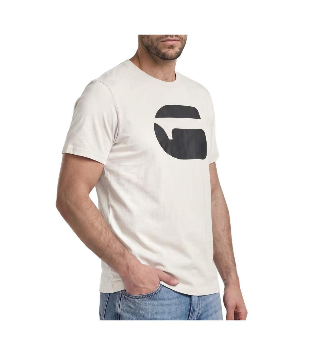 T-Shirt beige/noir homme g-star raw logo-1