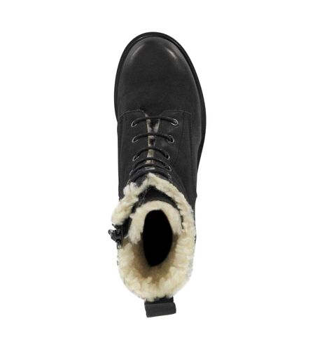Womens/ladies Leather Block Heel Combat Boots Black Dune London