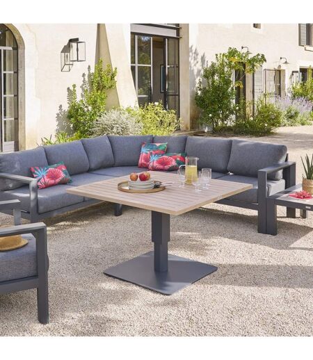 Table de jardin relevable carrée en aluminium SALIMIA - Graphite et honey