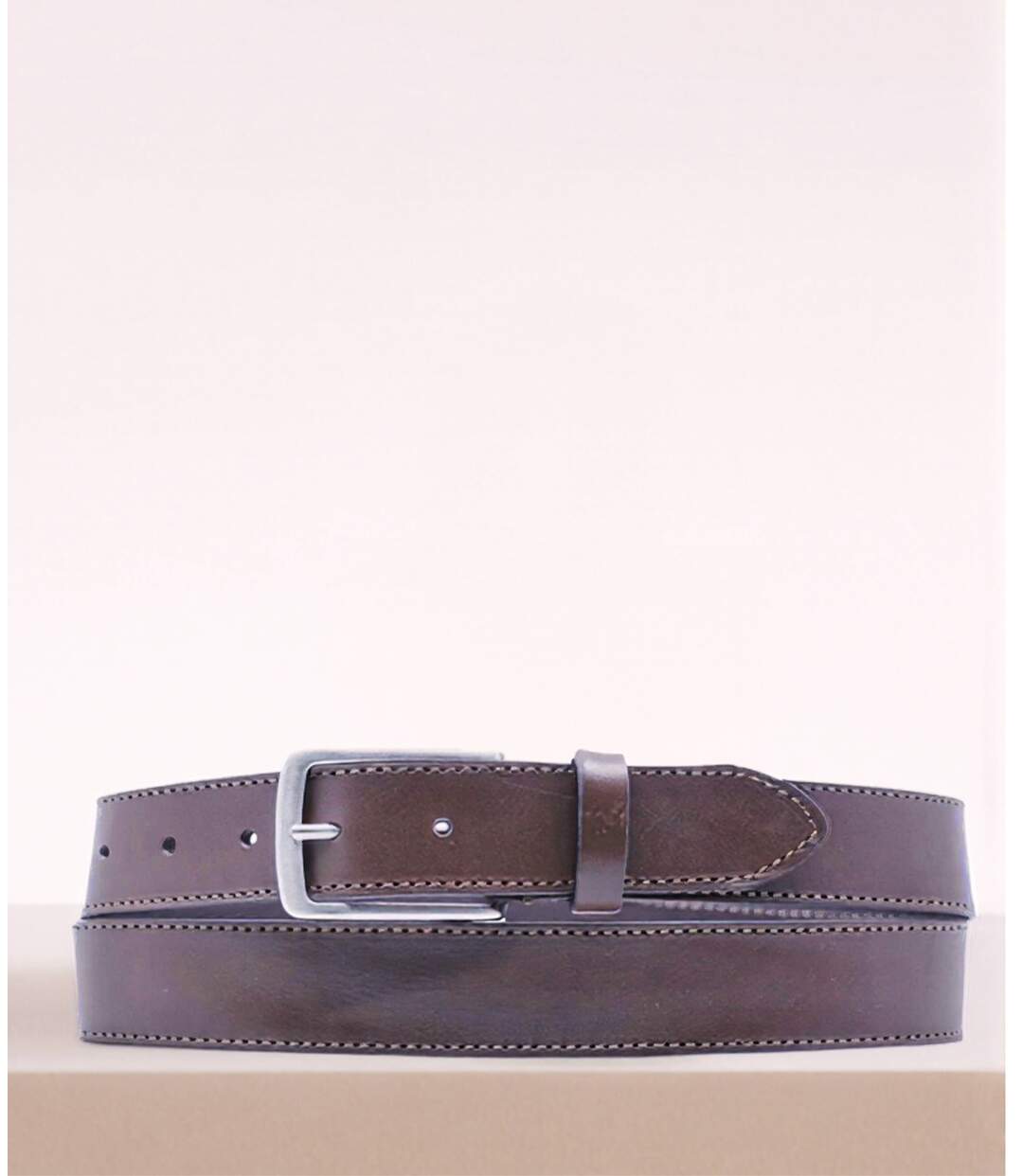 Ceinture en cuir homme en vachette de couleur marron  foncé - Sangle réglable-3