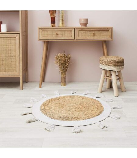 Tapis Rond en Jute Pompons 80cm Blanc