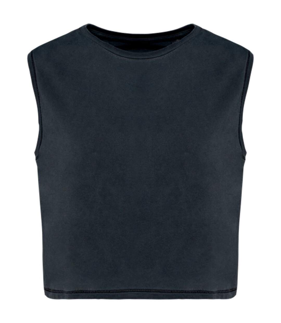 T-shirt crop sans manches écoresponsable - Femme - PAT342 - gris foncé Washed Coal-1