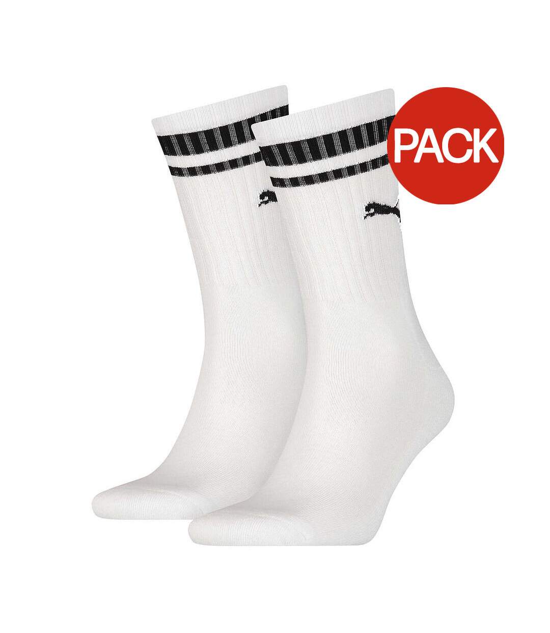 Pack of 2  Unisex adult heritage stripe crew socks  white/black Puma-1