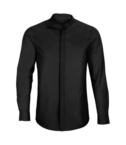 NEOBLU Mens Poplin Bart Mao Collar Long-Sleeved Formal Shirt (Deep Black)