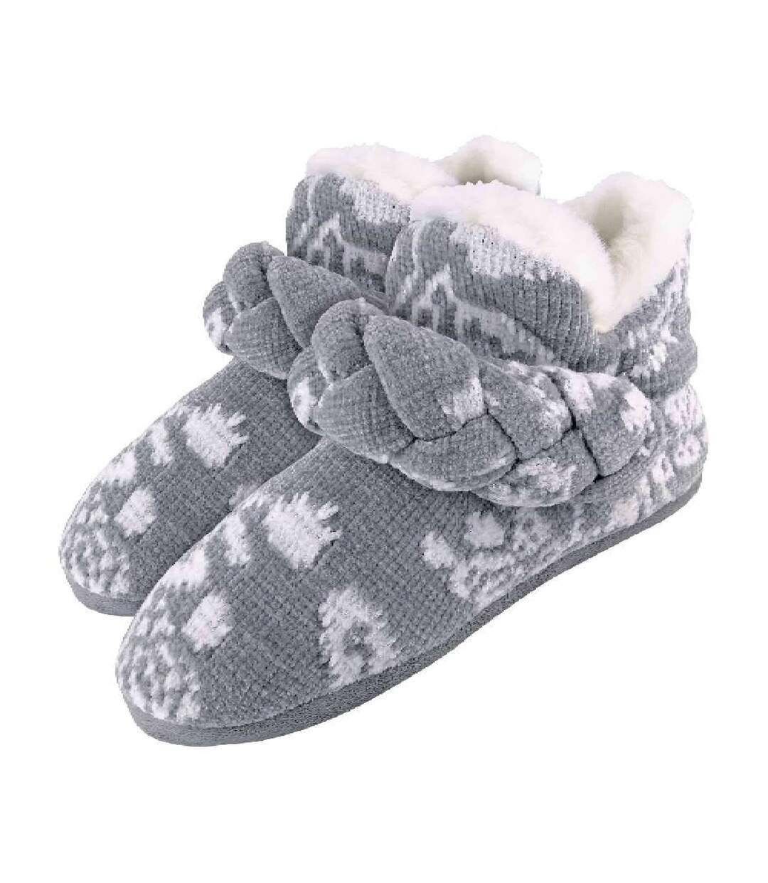 Pantoufles Botte Femme Tricot Épais Doublé Polaire-2