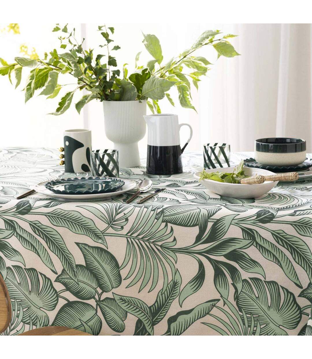 Nappe Antitache Imprimé Stylis 140x240cm Vert Sauge-3