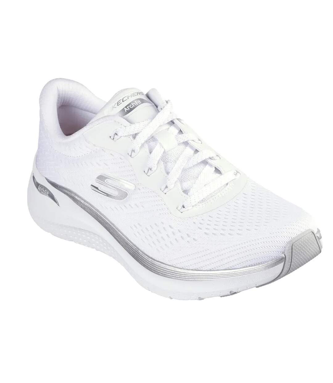 Womens/ladies Arch Fit 2.0 Glow The Distance Trainers White Silver Skechers-1