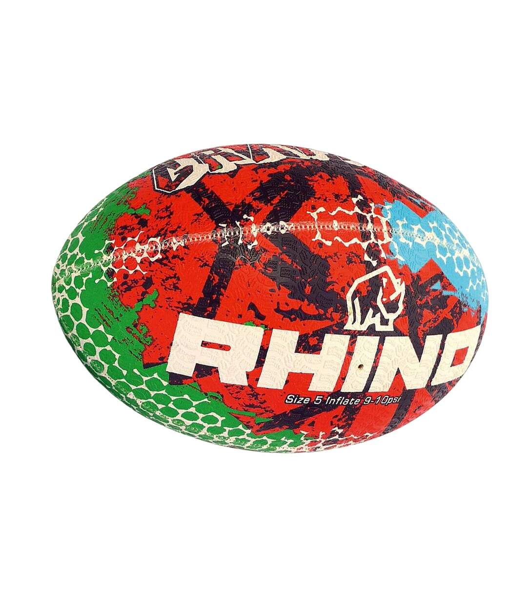 Ballon de rugby taille 5 rouge / bleu / vert Rhino-3