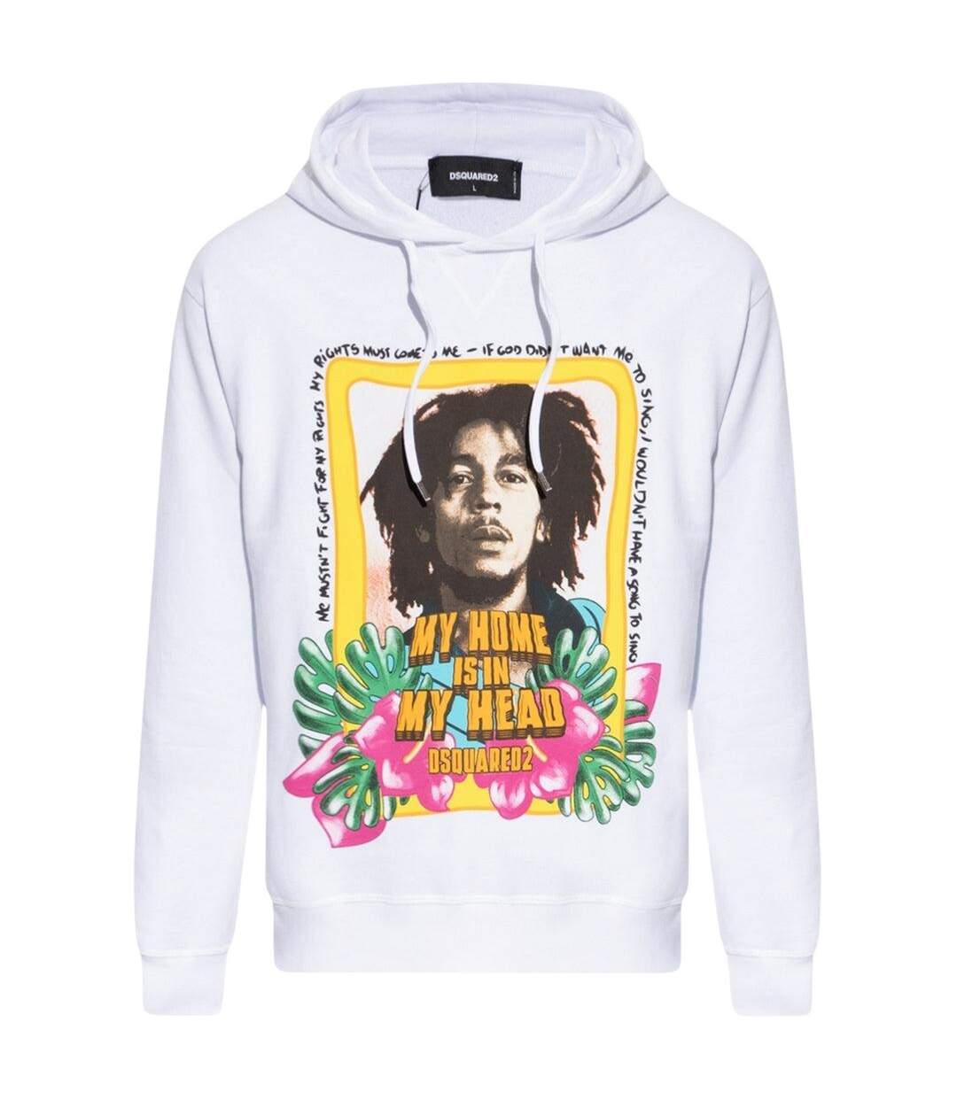 Sweat À Capuche Motif Bob Marley Homme Blanc DSquared2-2