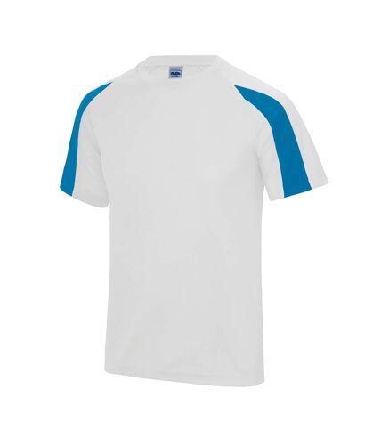 Just Cool Mens Contrast Cool Sports Plain T-Shirt (Arctic White/Sapphire Blue)