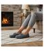 OZABI Chaussons Femme Fermés, Suédine Unie, Nœud, Intérieur Fourré-2